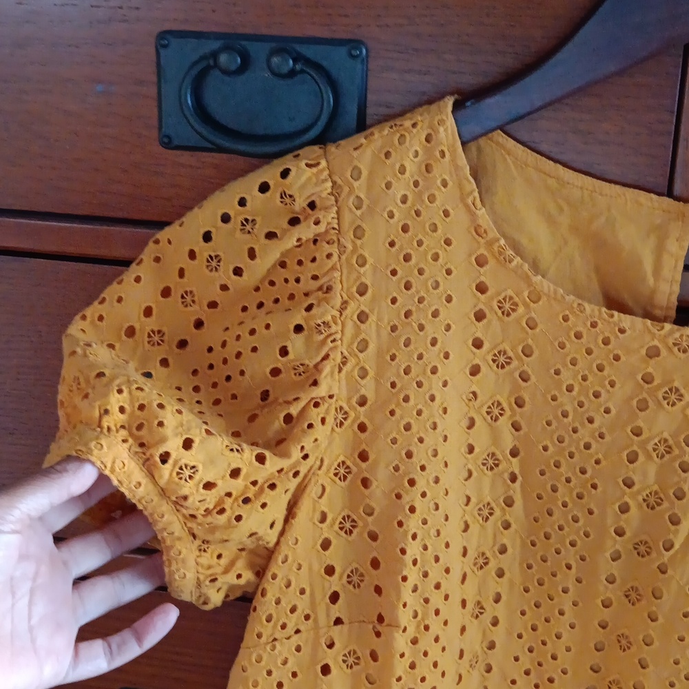 J.Crew Bronzed Topaz Eyelet Puff Sleeve Blouse Top - Picture 4 of 11